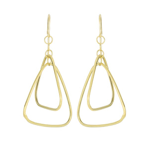14Kt Yellow Gold 50X30mm Shiny 2 Graduated Round Tube Open Triangle Fancy Drop Earring with Euro Wire Clasp
