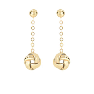 14Kt Yellow Gold 8.3-28mm Shiny Hanging Loveknot O N Piatto Type Link On Ball Post Fancy Drop Earring with Euro Clasp