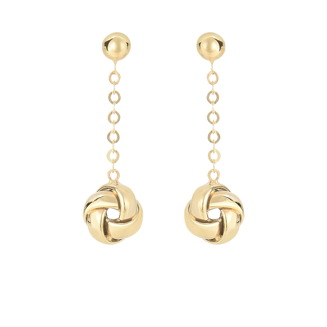 14Kt Yellow Gold 8.3-28mm Shiny Hanging Loveknot O N Piatto Type Link On Ball Post Fancy Drop Earring with Euro Clasp