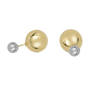 14Kt White Gold 8mm Shiny Front Ball Stud Earring with Yellow Gold 12mm Shiny Back Ball with Screw Clasp