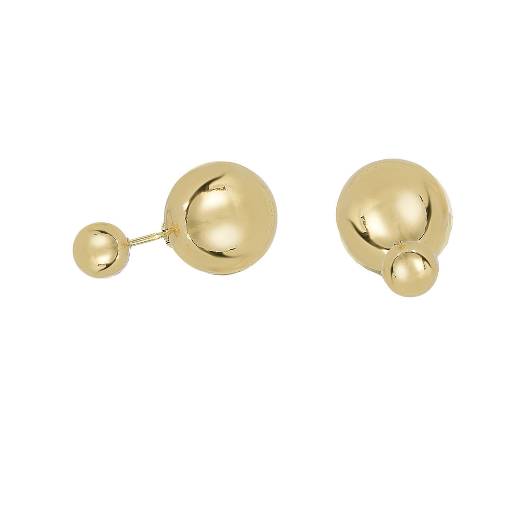 14Kt Yellow Gold 8mm Shiny Front Ball Stud Earring with Yellow Gold 12mm Shiny Back Ball with Screw Clasp