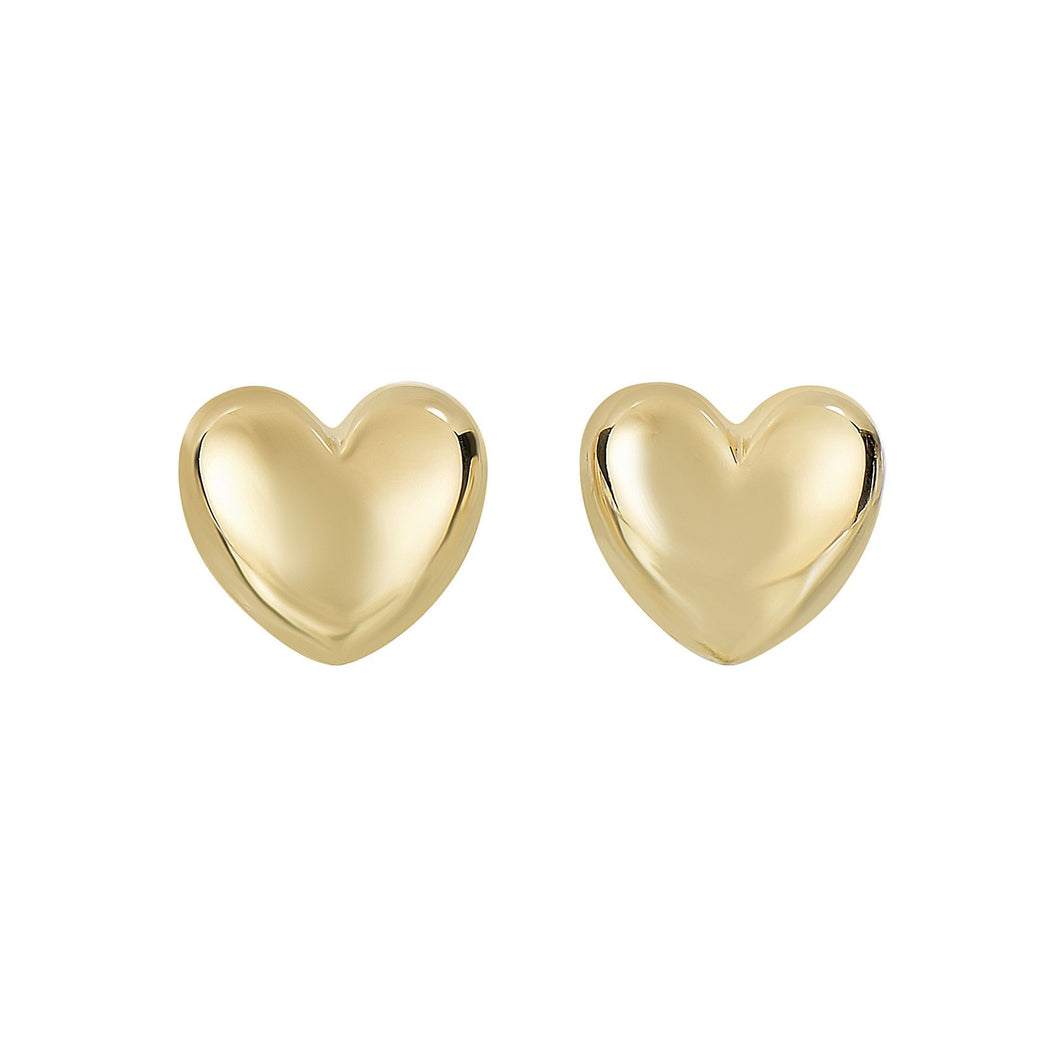14Kt Yellow Gold Shiny 11X10.3mm Puff Heart Fancy Post Earring with Push Back Clasp