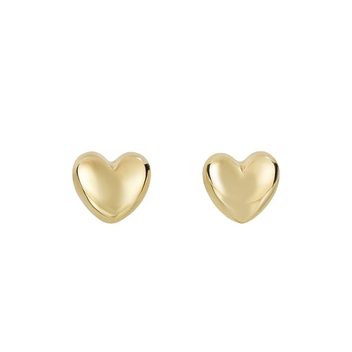 14K Yellow Gold Polished Puffed Heart Studs
