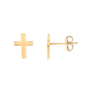 14Kt Yellow Gold Shiny 7X5mm Shiny Flat Skinny Cross Post Style Earring with Push Back Clasp