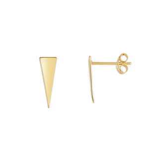 14Kt Yellow Gold 14X5mm Shiny 3 Point Long Triangl E Stud Earring with Push Back Clasp