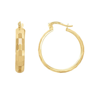 14Kt Yellow Gold 21X4.5mm Shiny Reflective Rectang Les Round Hoop Earring with Hinged Clasp