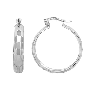 14Kt White Gold 21X4.5mm Shiny Reflective Rectangl Es Round Hoop Earring with Hinged Clasp