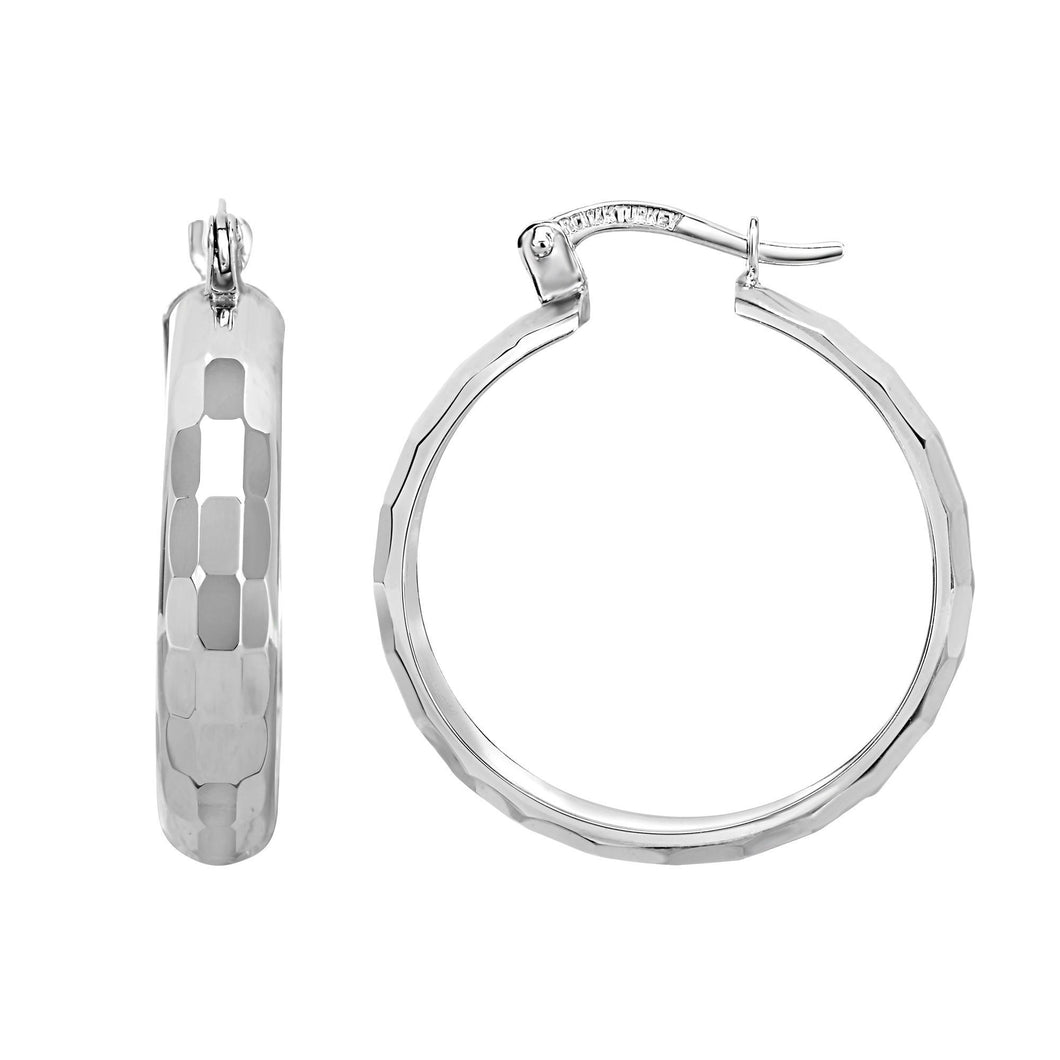 14Kt White Gold 21X4.5mm Shiny Reflective Rectangl Es Round Hoop Earring with Hinged Clasp