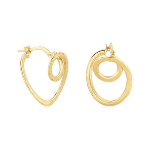 14Kt Yellow Gold Shiny+Diamond Cut 20X16X1mm Fancy Small Circle In Oval Tube Hoop Type Earring with Hinge Clasp