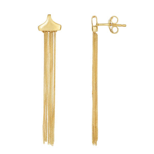 14Kt Yellow Gold 45X8.3mm Shiny+Diamond Cut Multi- Strand Comfort Curb Type Link Fancy Drop Earring On Post with Push Back Clasp