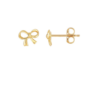 14Kt Yellow Gold Shiny 2X6.5X8mm Fancy Post Bow Shape Earring with Push Back Clasp