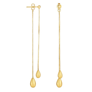 14Kt Yellow Gold Shiny+Diamond Cut 3" Multi Stranded Bead+Bar Drop Earring with Multi Stranded Post+ Push Back Clasp