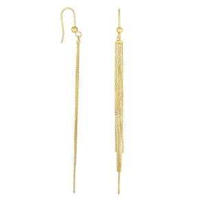 14Kt Yellow Gold 3.6X87mm Shiny 5 Strand Box Chain Tassel Type Fancy Drop Earring with Euro Wire Clasp