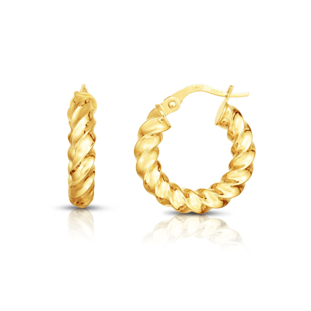 14kt Gold Yellow Finish 3x11mm Hoop Earring with Hinged Clasp