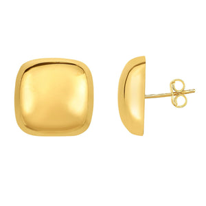 14kt Gold Yellow Finish 20x20mm High Polished Domed Square Post Earring with Push Back Clasp