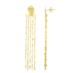 14kt Gold Yellow Finish 60x10mm Shiny Chandelier Tassel Earring with Push Back Clasp