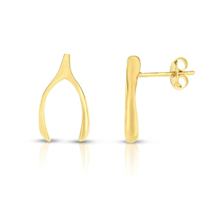 14kt Gold Yellow Finish 10x17mm Shiny Wishbone Post Earring with Push Back Clasp