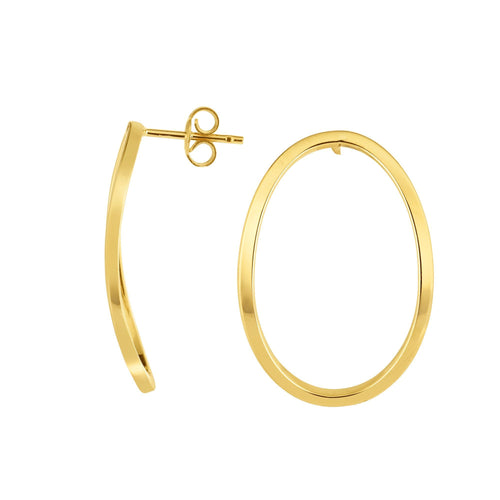 14kt Gold Yellow Finish 2x25mm Shiny Oval Post Drop Earring with Push Back Clasp