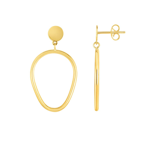 14kt Gold Yellow Finish 30x18mm Shiny Tear Drop Drop Fancy Earring with Push Back Clasp