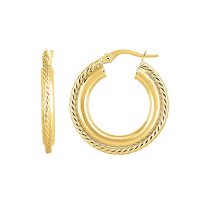 14kt Gold Yellow Finish 4x15 mm Shiny Round Hoop Fancy Earring with Hinged Clasp