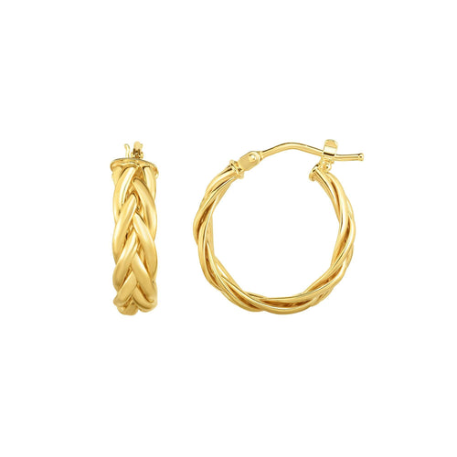 14kt Gold Yellow Finish 4.7x15mm Shiny Round Hoop Fancy Earring with Hinged Clasp