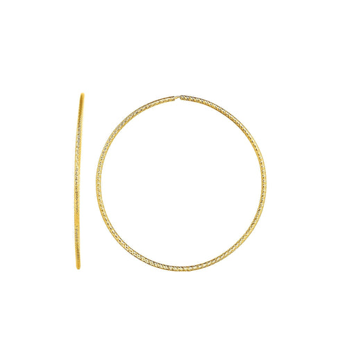 14kt Gold Yellow Finish 1.2x40mm Diamond Cut Round Tube Hoop Fancy Earring with Slide Clasp