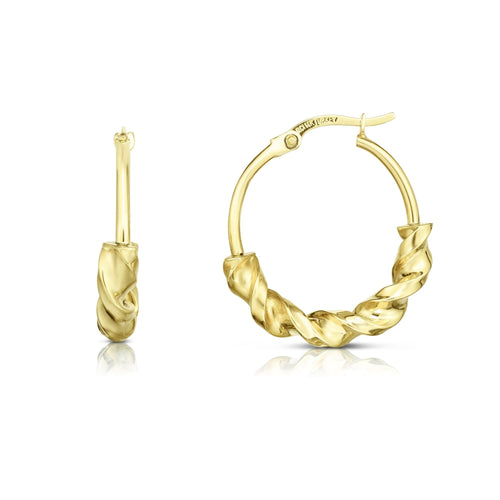 14kt Gold Yellow Finish 4.4x18mm Shiny Round Hoop Wheat Earring with Hinged Clasp