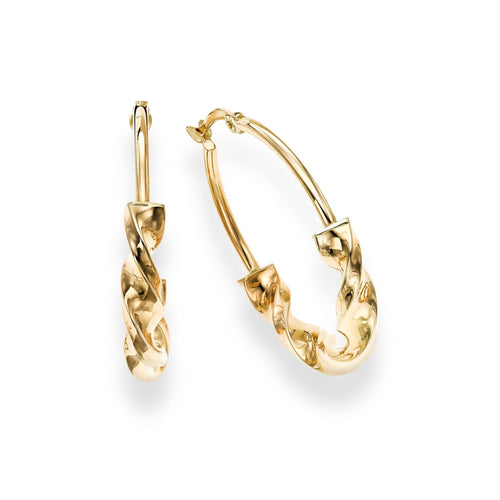 14kt Gold Yellow Finish 4.5x23.5mm Shiny Round Hoop Wheat Earring with Hinged Clasp