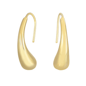 14kt Gold Yellow Finish 6x22mm High Polished Long Teardrop Drop Fancy Earring with Euro Wire Clasp