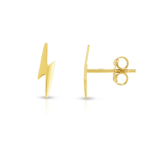 14kt Gold Yellow Finish 3x12mm Shiny Fancy Post Lightening Earring with Push Back Clasp
