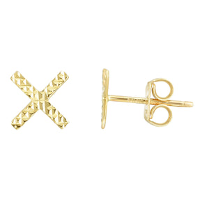 14kt Gold Yellow Finish 7.5mm Diamond Cut Fancy Post X Earring with Push Back Clasp