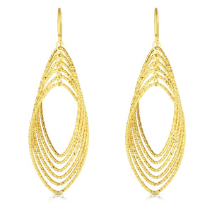 14kt Gold Yellow Finish 20x50mm Diamond Cut Marquise Link Drop Fancy Earring with Euro Wire Clasp