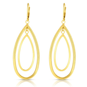 14kt Gold Yellow Finish 21x60mm Shiny Fancy Drop Concentric Tear Drop Earring with Lever Back Clasp