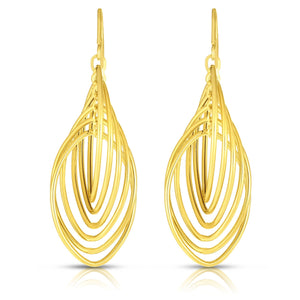 14kt Gold Yellow Finish 15x45mm Shiny Marquise Drop Multi-Ring Earring with Euro Wire Clasp