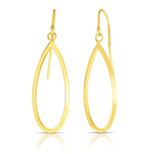 14kt Gold Yellow Finish 13x41mm Shiny Tear Drop Fancy Earring with Euro Wire Clasp