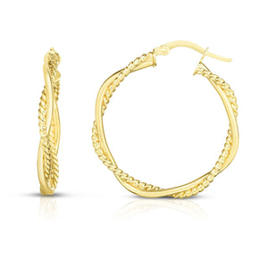 14kt Gold Yellow Finish 3x25mm Shiny Round Hoop Fancy Earring with Hinged Clasp