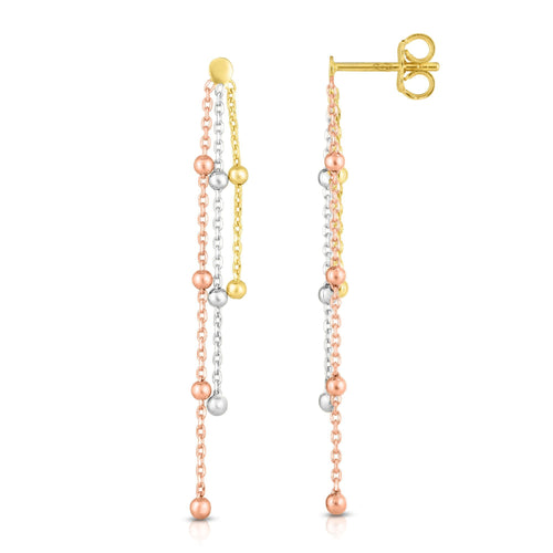 14kt Gold Rose+Yellow+White Finish Earring with Push Back Clasp