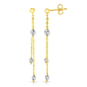 14kt Gold Yellow+White Finish Diamond Cut Earring with Push Back Clasp