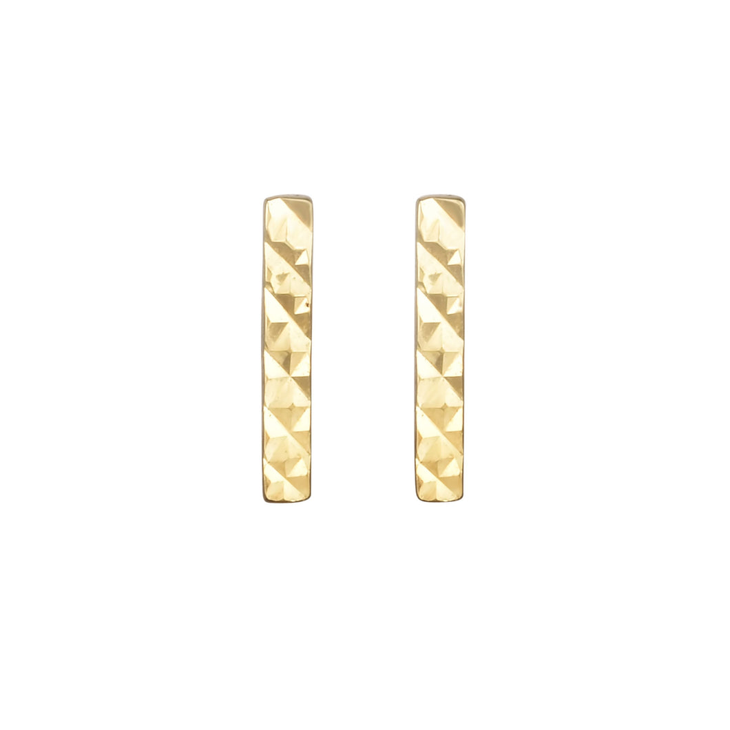14kt Gold Yellow Finish Diamond Cut Vertical Bar Earring with Push Back Clasp