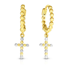 14kt Gold Yellow+White Finish Diamond Cut Cross Earring with Endless Clasp