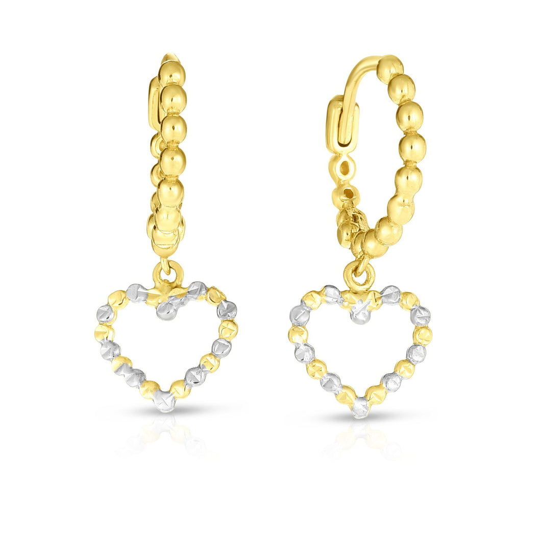 14kt Gold Yellow+White Finish Diamond Cut Heart Earring with Endless Clasp