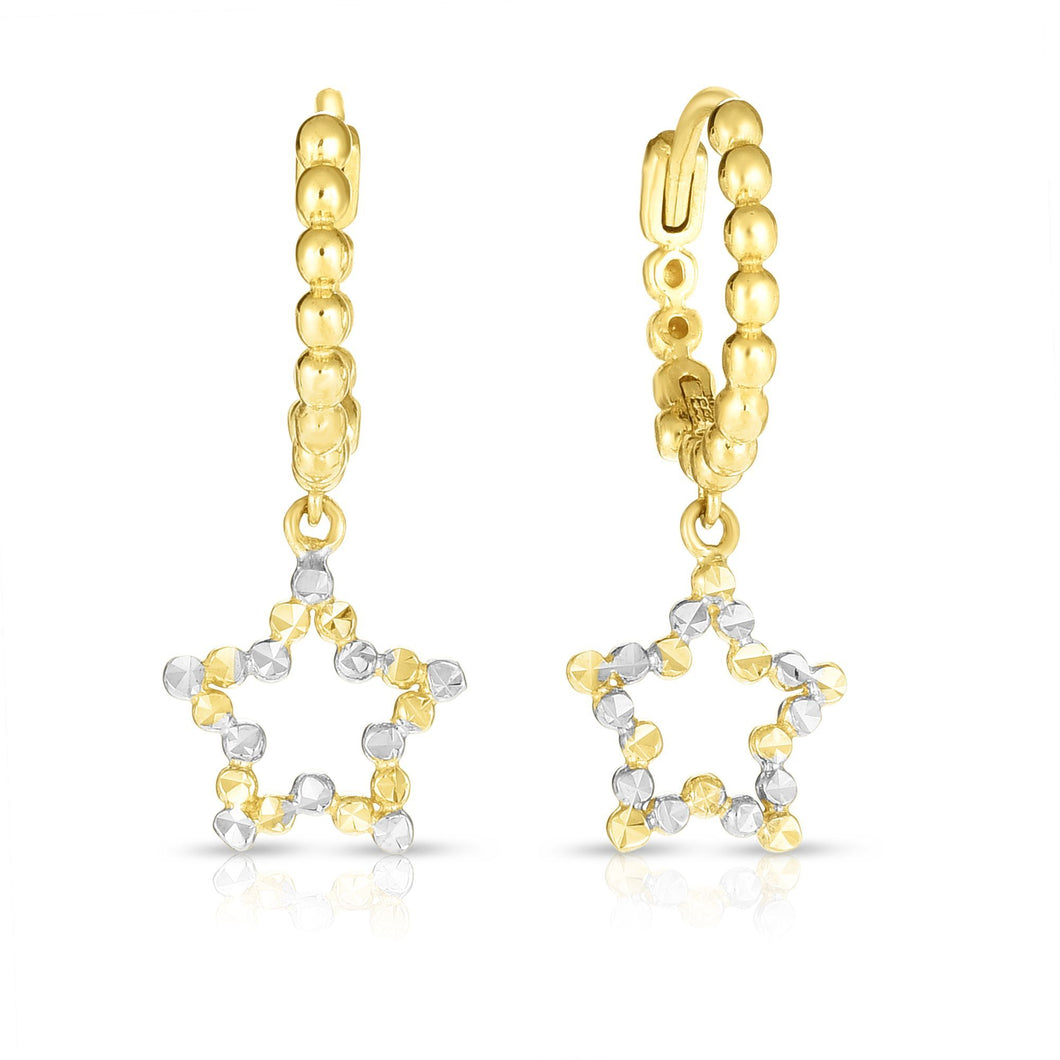 14kt Gold Yellow+White Finish Diamond Cut Stars Earring with Endless Clasp