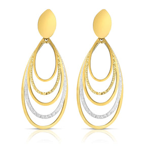 14kt Gold Yellow+White Finish Diamond Cut Earring with Push Back Clasp