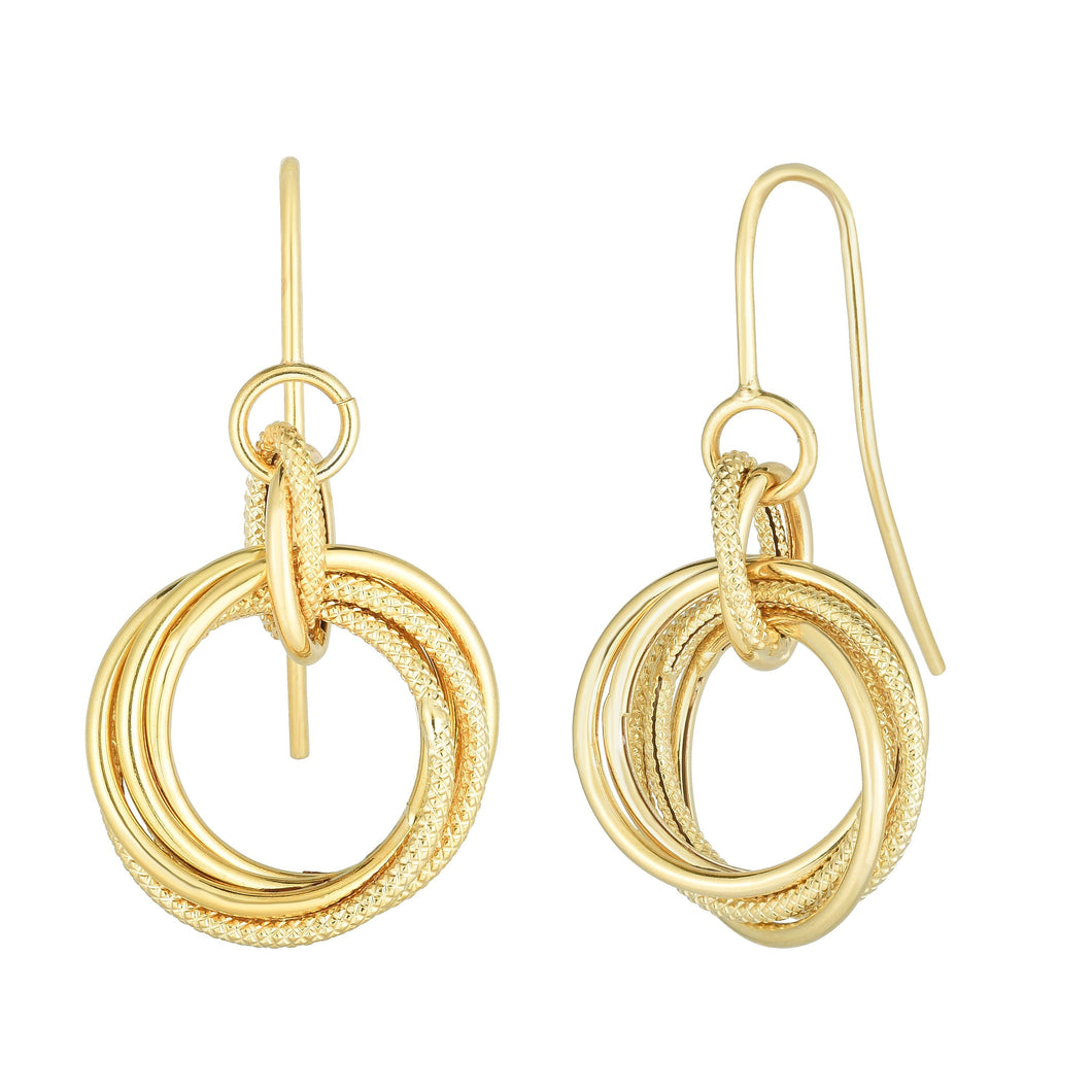 14kt Gold Yellow Finish Textured Earring with Euro Wire Clasp