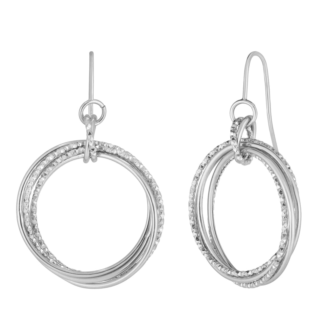14kt Gold White Finish Diamond Cut Earring with Euro Wire Clasp