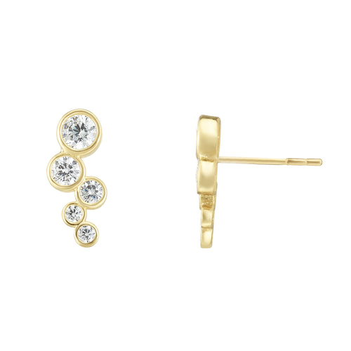 14kt Gold Yellow Finish 11.9x5mm Polished Climber Zig Zag Bubble Earring with Push Back Clasp with  Round Clear Cubic Zirconia