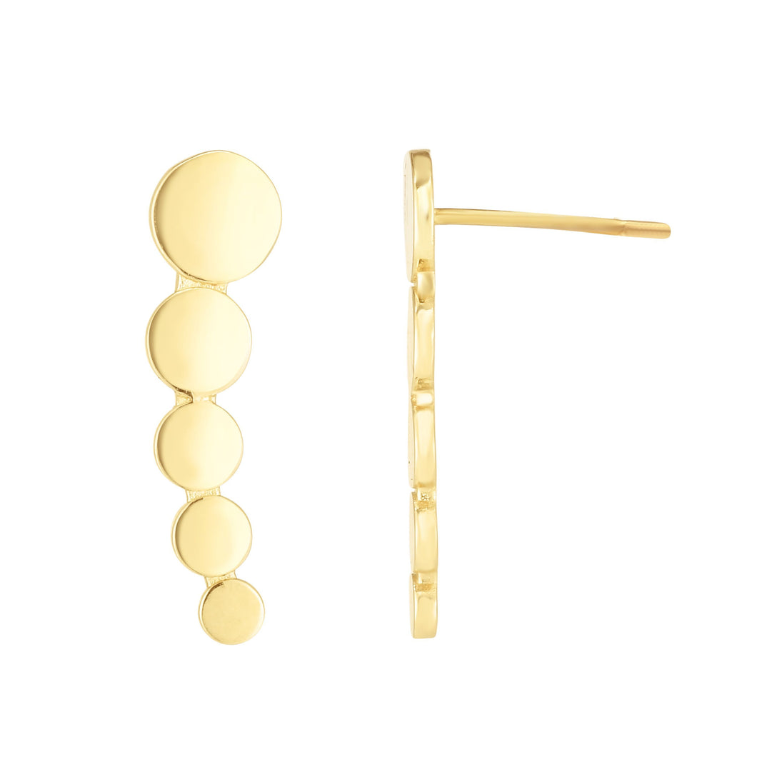 14kt Gold Yellow Finish 17.9x4.8mm Polished Curved Climber Bead Bar Earring with Push Back Clasp