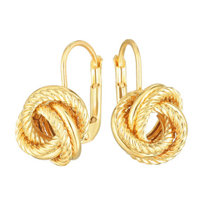 14kt Gold Yellow Finish 11x11mm Diamond Cut Love knot Earring with Snap Clasp