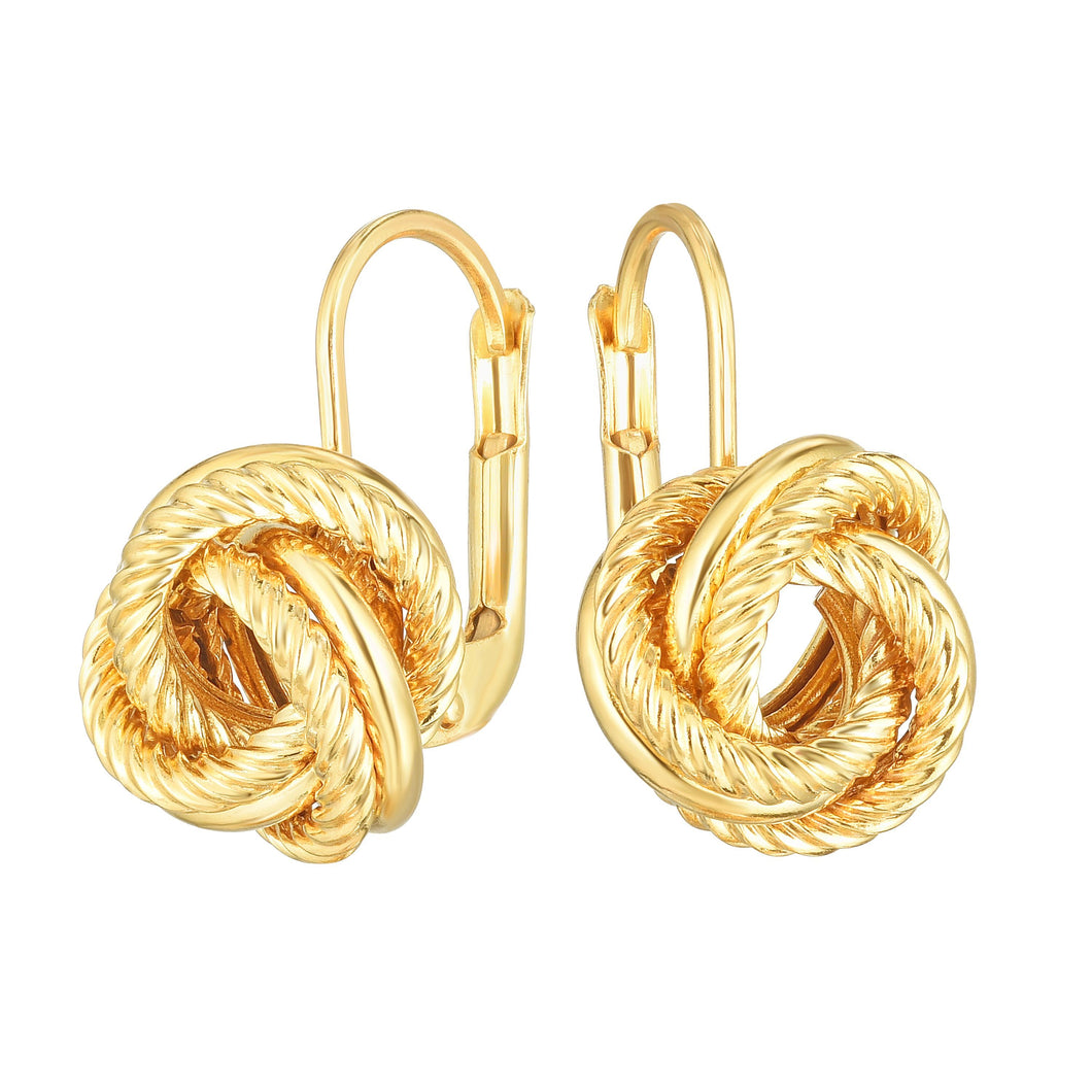 14kt Gold Yellow Finish 11x11mm Diamond Cut Love knot Earring with Snap Clasp