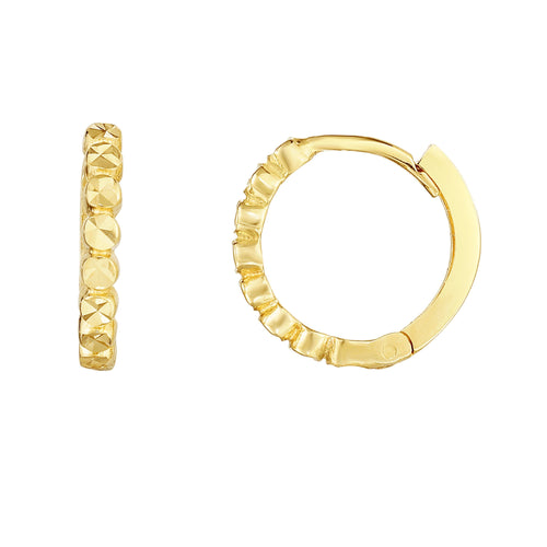 14kt Gold Yellow Finish 11x11.7mm Diamond Cut Huggie Earring with Snap Clasp